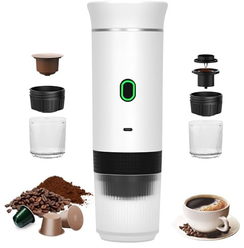 Umisu Machine à Café Portable, 3 en 1 Cafetières Expresso à Capsules et Café Moulu Machine à Expresso Électrique Chauffage Rapide pour Bureau Voyage Camping Maison (Blanc)