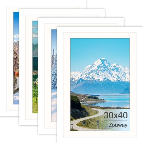 Zouway Lot de 4 cadre 30 x 40 - cadre noir 30x40 - cadre photo 30x40 Avec plexiglas - Pour photos, images, posters (Blanc, 30 x 40)