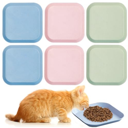 6 Pcs Kitten Food Bowls,Shallow Cat Bowl,Cat Dishes,Plastic Cat Food Bowls for Kittens And Short Legged Cat(3 Colors)