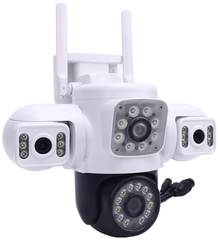 Jectse Tre Linsens Säkerhetskamera, 2K Utomhuskameror för Hemsäkerhet, 2.4G WiFi Wireless Solar/Battery Powered, 360 ° Visning, Mänsklig Upptäckt, IP66 Regnät (EU)