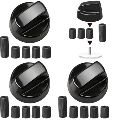 4 Piezas Manija Perillas Mando Universal para Horno Perilla de Cocina Botones Cocina de Gas Perilla Placa Vitrocerámica Incluye Adaptadores Ejes de 6 y 8 mm para las Horno Cocina Estufa Gas Negro