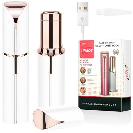 URAQT Depiladora Facial Mujer, Eléctrica Depiladora Cejas USB Recargable, Recortador de cejas portátil con Luz LED, Afeitadora Eléctrica para Mujer Sin Dolor para Cara Nariz Labio (Blanco)