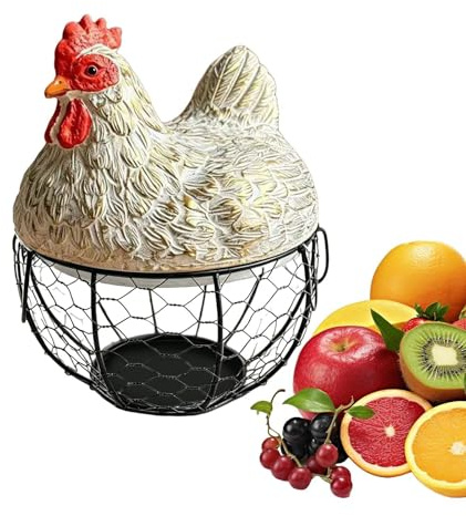 Cesta Recolectora De Huevos, Organizador Contenedor Alambre Metálico Estilo Granja, Cesta Recolectora Portátil, para Cocina, Encimera, Salón, Mesa de Granja, Jardín, Mercado, Armario, Despensa