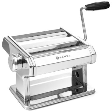 HENDI Pastamaschine, Manuell, für die Zubereitung von frischer pasta, Teigroller, Tagliatelle, Fettucine, Breite des Teigs bis zu 140mm, 7 stufig einstellbar 0,2-2,5mm, 440x382x(H)340mm, Edelstahl