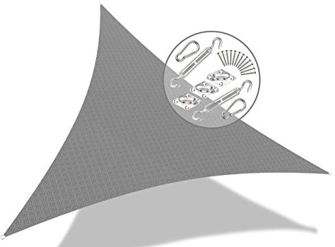 VOUNOT® Sonnensegel Dreieckig mit Befestigung Set, Sonnenschutz Atmungsaktiv und UV Schutz, für Balkon Garten Terrasse, 3,6x3,6x3,6m, Grau