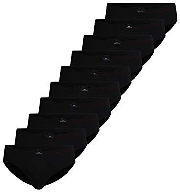 Götzburg Herren 10er-Pack Slips Unterhosen aus natürlicher Baumwolle (9, schwarz-dunkel-Uni)
