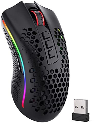 Redragon M808 Pro Kabellose Gaming Maus, Superleichte Gaming-Maus, Honeycomb Mouse, 2,4 GHz Verbindung, 16.000 DPI Gaming-Sensor, 7 Programmierbare Tasten, Lange Akkulaufzeit, Optischer Sensor