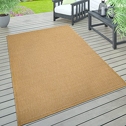 Paco Home In- & Outdoor Teppich, Terrasse u. Balkon, Wetterfest Einfarbig Mit Struktur, Grösse:80x150 cm, Farbe:Gelb