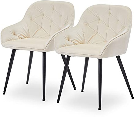 CLIPOP Esszimmerstühle 2er Set Samt Armlehnenstühle Gepolstert Polsterstuhl Küchenstuhl Wohnzimmerstuhl Freizeitstuhl mit Armlehne und Metallbeinen (2er Set, Samt Beige)