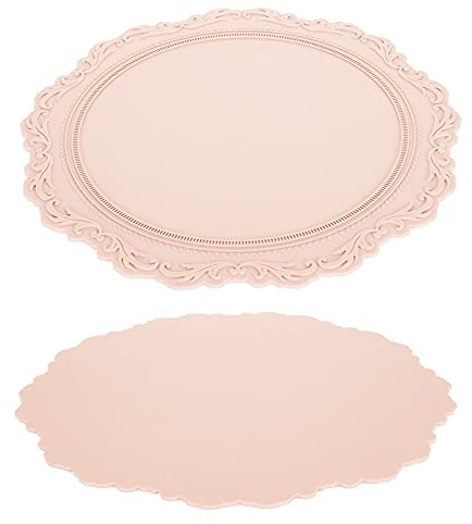 Placemat, Nordic Style Silicone Placemat Embossed Insulation Thickened Round Silicone Mat for Home Kitchen(Fog Powder)