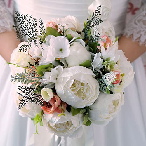 Fouriding Bouquet da sposa Peonia bianca Bouquet da sposa Mutiple Artificiale Mano Setoso Fiore Sposa Bouquet da sposa Damigella d'onore Decorazione di nozze Mazzi
