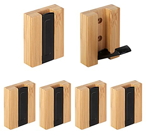 JSVER Wooden Wall Hooks Wall Mounted Wall Hooks, Single Organizer Hook Rack, Folding Wood Wall Hangers, Wall Coat Rack Hooks for Hanging Clothes, Hats, Bags, Towels, Keys (6PCS/Set)