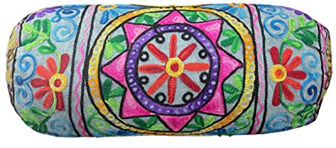 Original Kikan Federa per cuscino cilindrica rotonda Takiya, in cotone, stile boho, 46 x 18 cm, per yoga, meditazione, ricamata, per schiena, collo, maternità, federa vegana (solo federe)