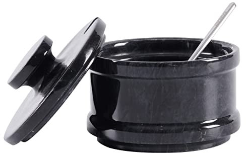 Radicaln Marble Salt Cellar Black Handmade Salt jar with lid and Serving Spoon - Elegant Sugar Container and Salt Container for Kitchen Storage