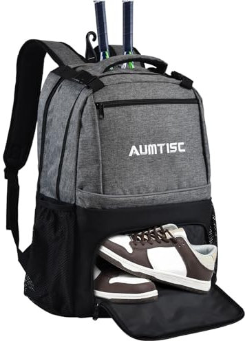 AUMTISC Tennisrucksack mit Schuhfach, Tennistasche mit 2 Schlägern für Damen und Herren, Pickleball-Paddeltaschen, Rucksäcke für Badminton, Squash große Kapazität multifunktionale Sporttasche