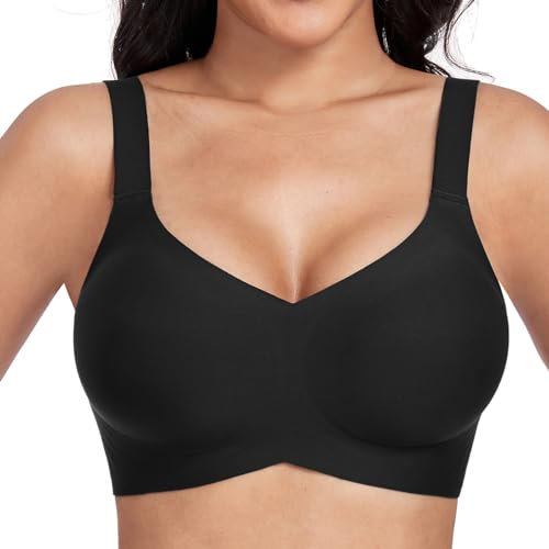 OXYIBRAS Drahtloser Minimizer BH Damen Ohne Bügel V-Ausschnitt Bralette Damen BHS High Elastizität Und Ultrakomfortabler T Shirt Schlaf BH Mit ZusäTzlicher BH-VerläNgerung BKS