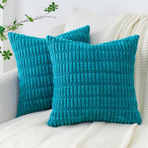 Topfinel Kissenbezug 50x50cm Türkis Blau Kordsamt Boho Kissenbezüge Dekokissen Kissenhülle Sofakissen Couchkissen Zierkissenbezug Deko Kissen Moderne Kissenhüllen Wohnzimmer Schlafzimmer Bett 2er Set