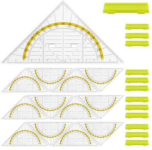 12Stk Geometrie Dreieck Klein Set, 15.7cm Funktionen Durchsichtige Geodreieck, Bruchsicheres Kunststoff Geo-Dreieck, Transparentes Geodreieck mit Griff, Dreieckslineal Winkelmesser für Schule Büro