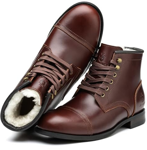 SL-Saint Handgemachte weiche Zehe Herren Klassische Stiefel Wasserdicht-Leder Kuhfell/Wolle Mode Winterschuhe (Braun Wollfutter, Erwachsene, Herren, 42.5, Numerisch, EU Schuhgrößensystem, M)
