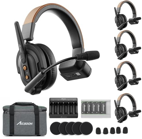 Accsoon CoMo SE Wireless Intercom Headset System – Full-Duplex 2.4GHz, 400m Range, 30H Battery, ENC Noise Cancellation for Live Streaming, Film Production & Team Communication (1 Host + 4 Remote)