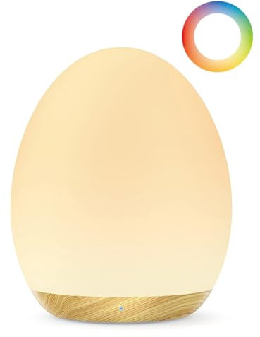 JolyWell Luz de noche infantil con 8 modos de color y atenuación, huevo recargable para bebé con temporizador de 1 hora y control táctil