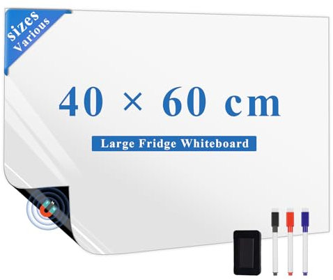 LYZZXI Lavagna Magnetica Frigo 40 x 60 cm, Lavagnetta Bianca Cancellabile, Foglio Magnetico a Secco con 3 Pennarelli, 1 Gomma, Flessibile Whiteboard per Liste Della Spesa e Appunti Domestici