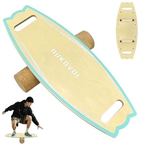 Wooden Balance Board Trainer Indoor Surf Board with Roller & Adjustable Stoppers for Adults, Beginner, Teenager Improves Core Stability, Fitness & Rehab Balance
