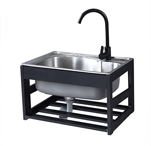 Évier de cuisine mural, évier de service commercial, autoportant, en acier inoxydable, monté à la main, avec robinet et drain, étagères de rangement pour garage, restaurant, buanderie