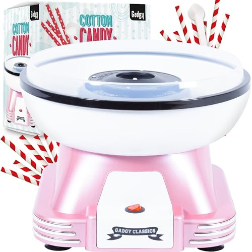 Gadgy Cotton Candy Machine – Candy Floss Maker for Home Use – Works with Sugar or Hard Candies – Retro Cotton Candy Maker for Kids’ Parties, Birthdays & Events – Pink