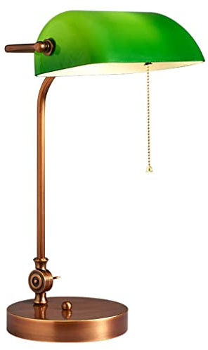 Vintage Green Bankers Desk Lamp - Traditional Solid Wood Table Light with Glass Shade - Elegant Reading Lamp for Office & Home Decor - Antique Style (Type A)