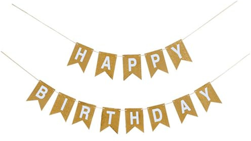 Guirnalda Happy Birthday, Banderines Feliz Cumpleaños, Decoración Fiesta Cumpleaños Pancarta Letreros Banner Banderola Colgante Papel Colores Pasteles Letras Doradas 12 x 17 cm con Cinta 4.65m