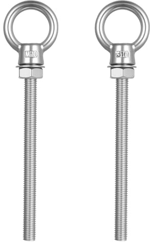 2 Piezas Cáncamos Argollas Largos M10 x 120 mm, Perno de Anillos de Elevación M10, Cáncamo Pernos de Ojo Tornillos de Acero Inoxidable 316 con Rosca para Fijación y Suspensión