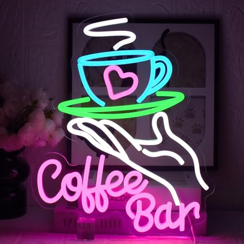 UExnkj-Y Coffee Bar Neonskylt Neonljusskylt för Café Neon LED-skylt för Café, Dessertbutik, Ölklubb, Restaurang