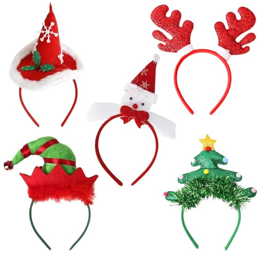 AYNKH 5 bandeaux de Noël, bonnet de Père sapin de Noël, bonhomme de neige, bois de renne, bandeau d'elfe, accessoires pour cheveux fantaisie pour adultes fête