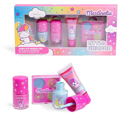 MARTINELIA - Kit Completo de Maquillaje de Unicornio – 2 Barnices, 4 Sombras de Ojos, 1 Brillo de Labios – Maquillaje para niños – Caja de Regalo para niñas