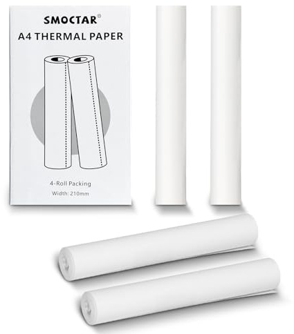 SMOCTAR A4 Thermal Paper 4 Rolls, Thermal Printer Paper Compatible with Portable Printer for Travel, Home, Photo, Invoice, Contract 30 Sheets/Roll, 8.27x11.69 Inch / 210x297 mm (4 Rolls-2)