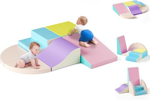 Blocchi schiuma bambini, costruzioni morbide per bambini, 38S ad alta densità, materiale PU resistente agli urti e facile da pulire, chiusura lampo nascosta, chiusura in per interni (Macaron)