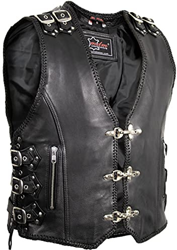 MDM Chaleco de piel para motorista, color negro Negro M
