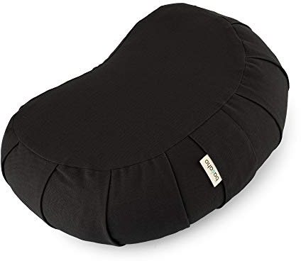 basaho CRESCENT Zafu Meditation Cushion | Organic Cotton | Buckwheat Hulls | Removable Washable Cover (Zen Black)