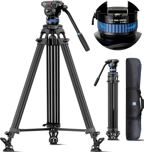 SIRUI 190cm Trípode de Vídeo, 190cm Vídeo Trípode, Trípode Profesional Resistente con Cabezal de Amortiguación de Fluido Ajustable para DSLR, Videocámara, Cámara, Carga Máxima 10kg AM-25S