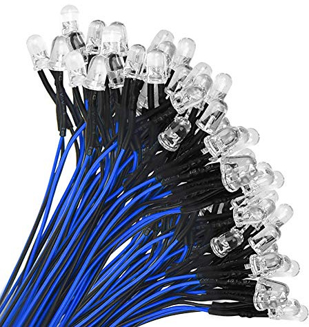 YIXISI 100 PCS 5mm LED Dioderljus, Sänddiod, LED Lampa med Rund Huvud, Ultra Bright 12V, 20cm Förkopplad, Blå