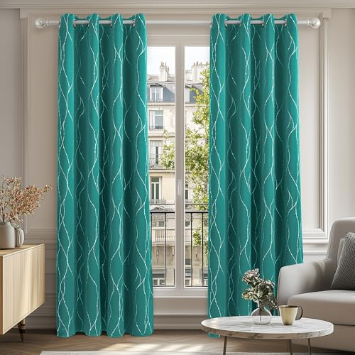 Deconovo Thermal Insulated Blackout Curtains for Hotel Office Living Room Windows with Grommets 2 Piece 52 x 84 Turquoise