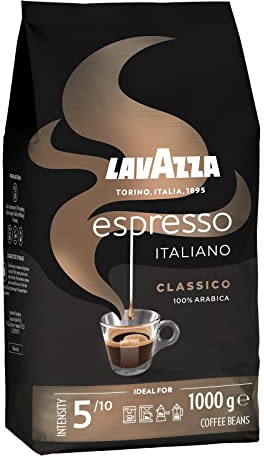 LAVAZZA - Espresso Italiano Classico, Café en Grains, pour la Machine Automatique, avec Notes Florales et Fruitées, 100% Arabica, Équilibré et Aromatique, Intensité 5, Torréfaction Légère, 1 kg