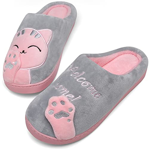 Mishansha Hombre Zapatillas de Invierno Diseño Lindo Pantufla Mujer Antideslizantes Ligero Zapatillas de Felpa para Invierno Otoño, Gris 39/40 EU=40/41 CN