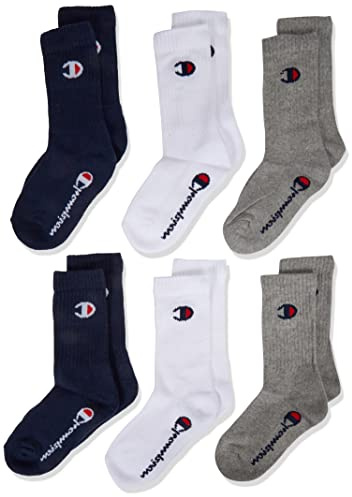Champion Core 6PP Crew Protège-Bas & Socquettes, Blu Marino/Bianco/Grigio Melange Chiaro, 31-34 (Lot de 6) Unisexe-Enfants et Adolescents