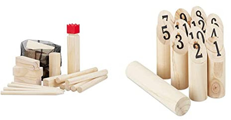 Relaxdays Wikinger Wurfspiel aus Kiefernholz, Natur Kubb Wikingerspiel, roter König, groß & Kubb Wikingerspiel, skandinavisches Wurfspiel, naturbelassenes Holz, Natur, 5 x 5 x 22,5 cm