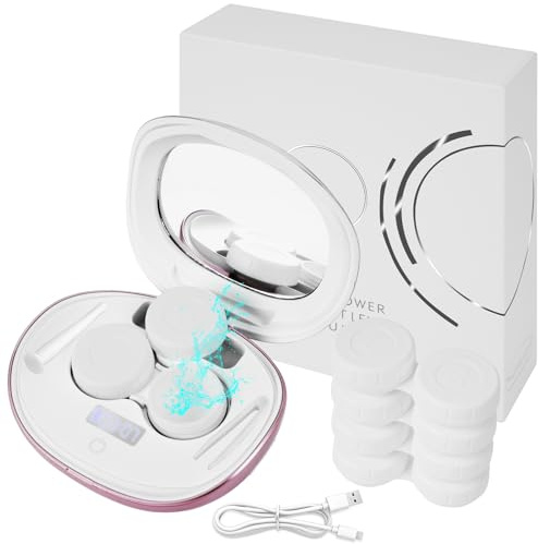 VORDRASSIL MV7 Ultrasonic Contact Lens Cleaner Machine with Timer Display, Big Mirror & USB Charger, Fit Disposal Soft Lens, Colored Contact Lens, RGP Lens and OK Lens (Rosy)
