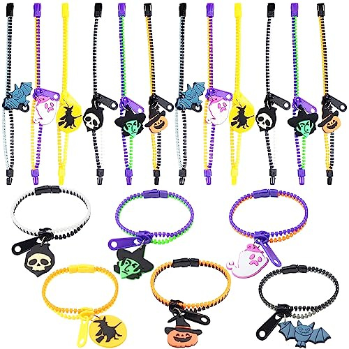 Halloween Pulseras Cremallera, Halloween Cremallera Bracelets Niños, Pulsera Cremallera Pulseras de Juguete Banda de Pulsera Niñas, Halloween Fiesta Cumpleaños de Infantil Rellenos de Bolsa de Fiesta