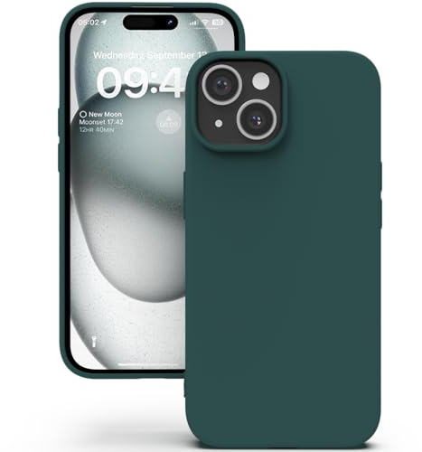 YATWIN Silicone Case for iPhone 15, Soft-Touch, Shockproof, DustProof, Antiskid Full Body Armour Phone Cover for Apple iPhone 15 - Dark Green