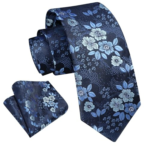 Enlision Blue Tie Boys Necktie with Pocket Square Set Floral Kids Ties for Boy Classic Formal Navy Neck Strap Youth Blue Tie for Kids Party School